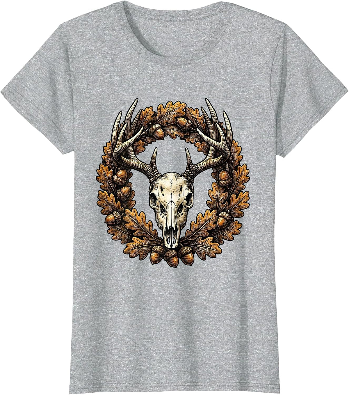 Women's Whitetail Deer Antlers Autumn Leaves Camo Design T-Shirt - Heather Grey