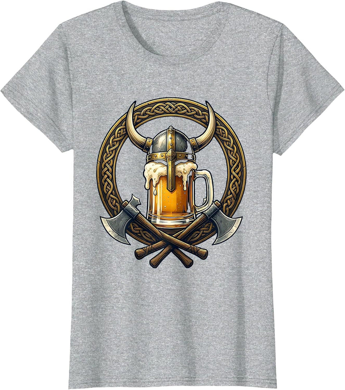 Women's Viking Helmet Beer Mug Graphic Tee T-Shirt - Heather Grey
