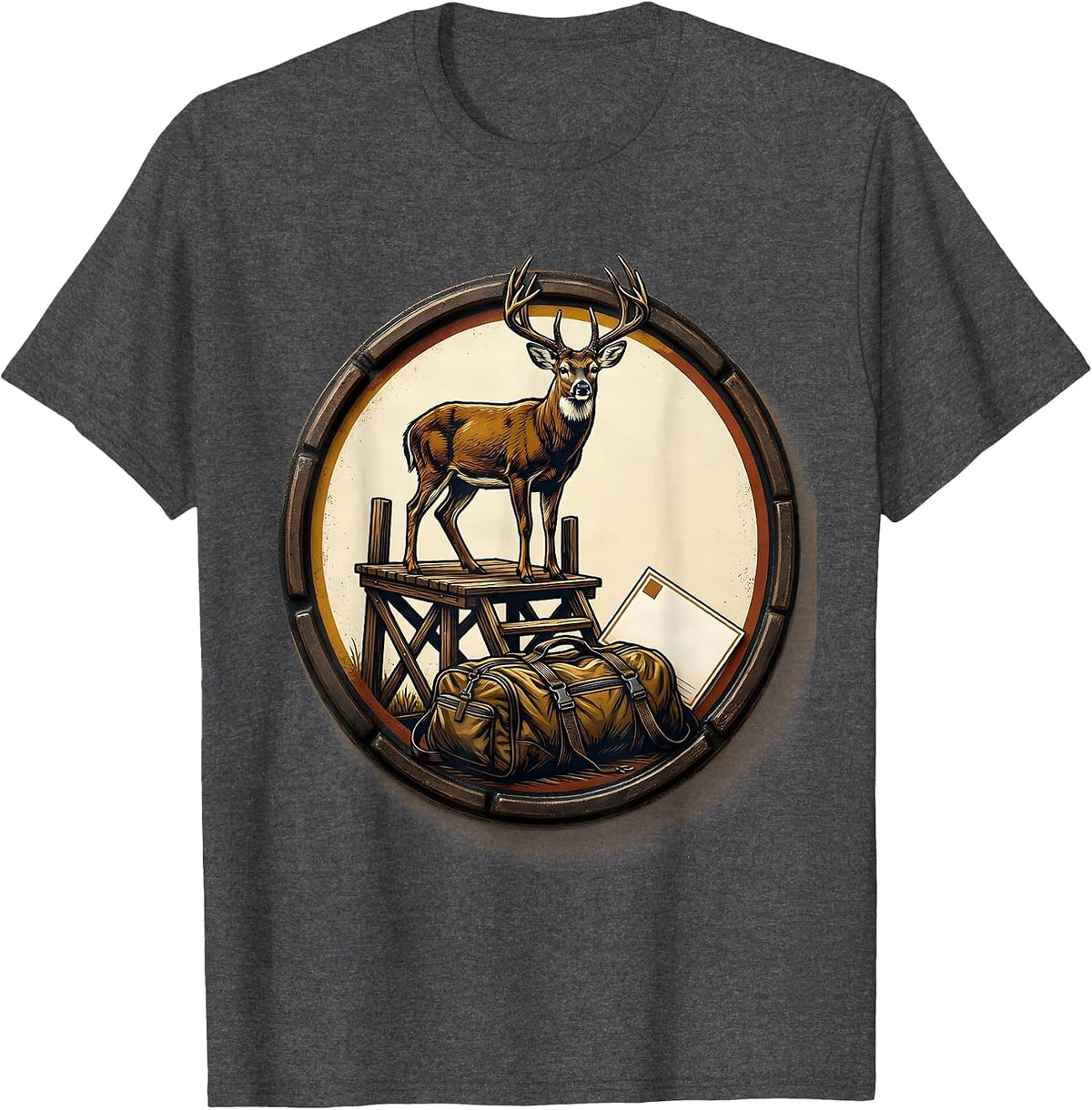 Sealed Buck Camp Badge Wood Type Letterpress Hunting Dad T-Shirt - Dark Heather Grey
