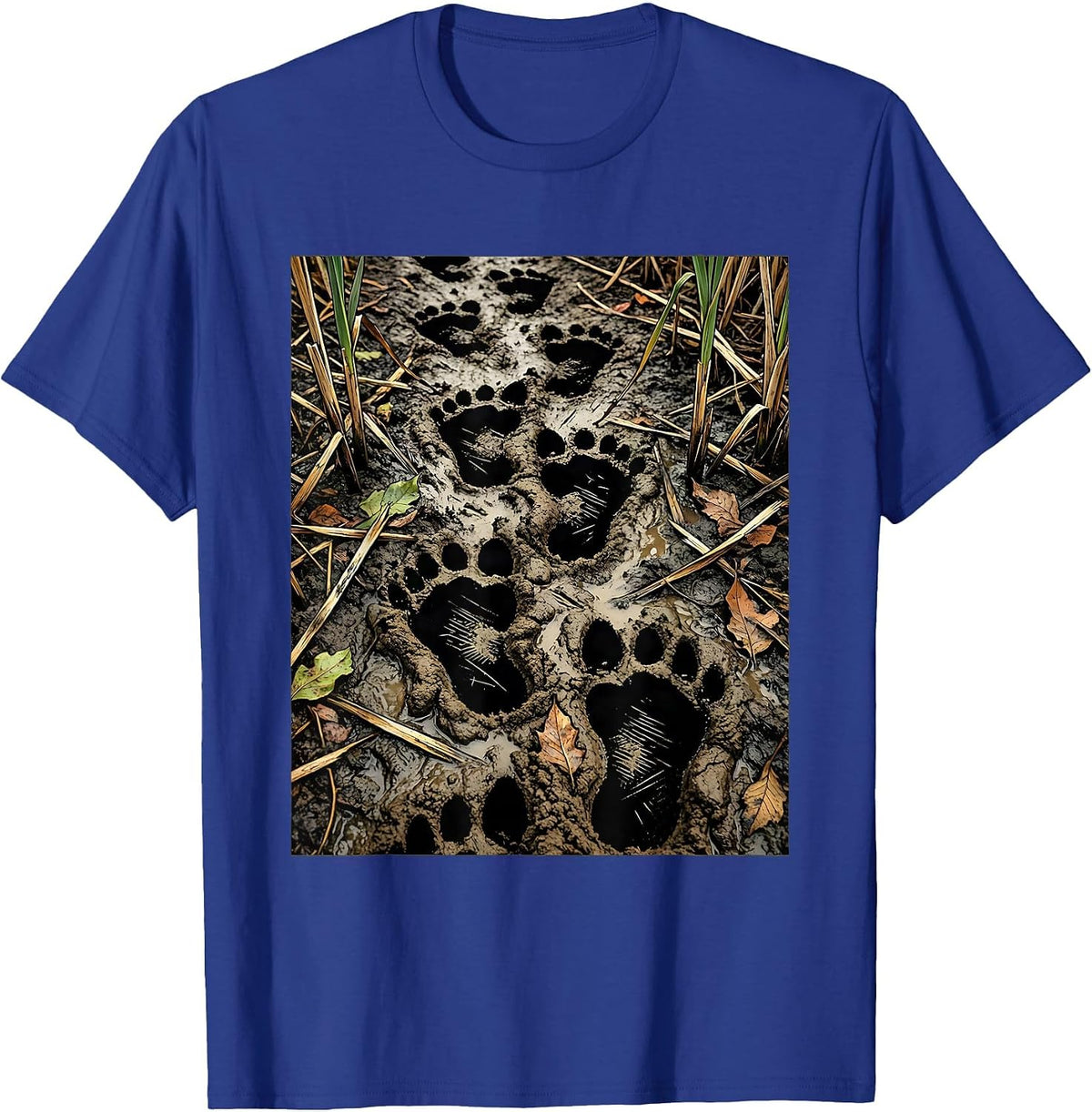 Bottomland Camo Whitetail Deer Tracks Design T-Shirt - Royal Blue