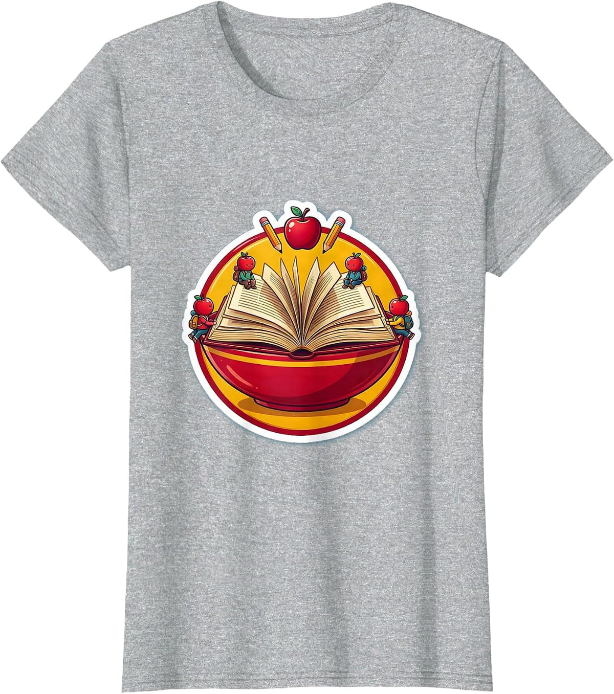 Women's 2nd Grade Teacher Tiny Students Open Book Design T-Shirt - Heather Grey