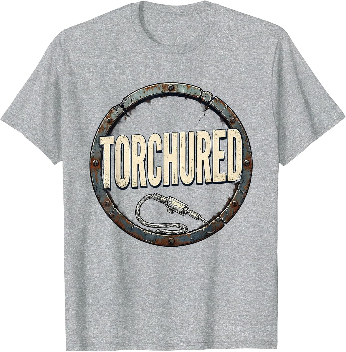 Men's Torchured Distressed Welder Blue Collar Occupational Humor T-Shirt - Heather Grey