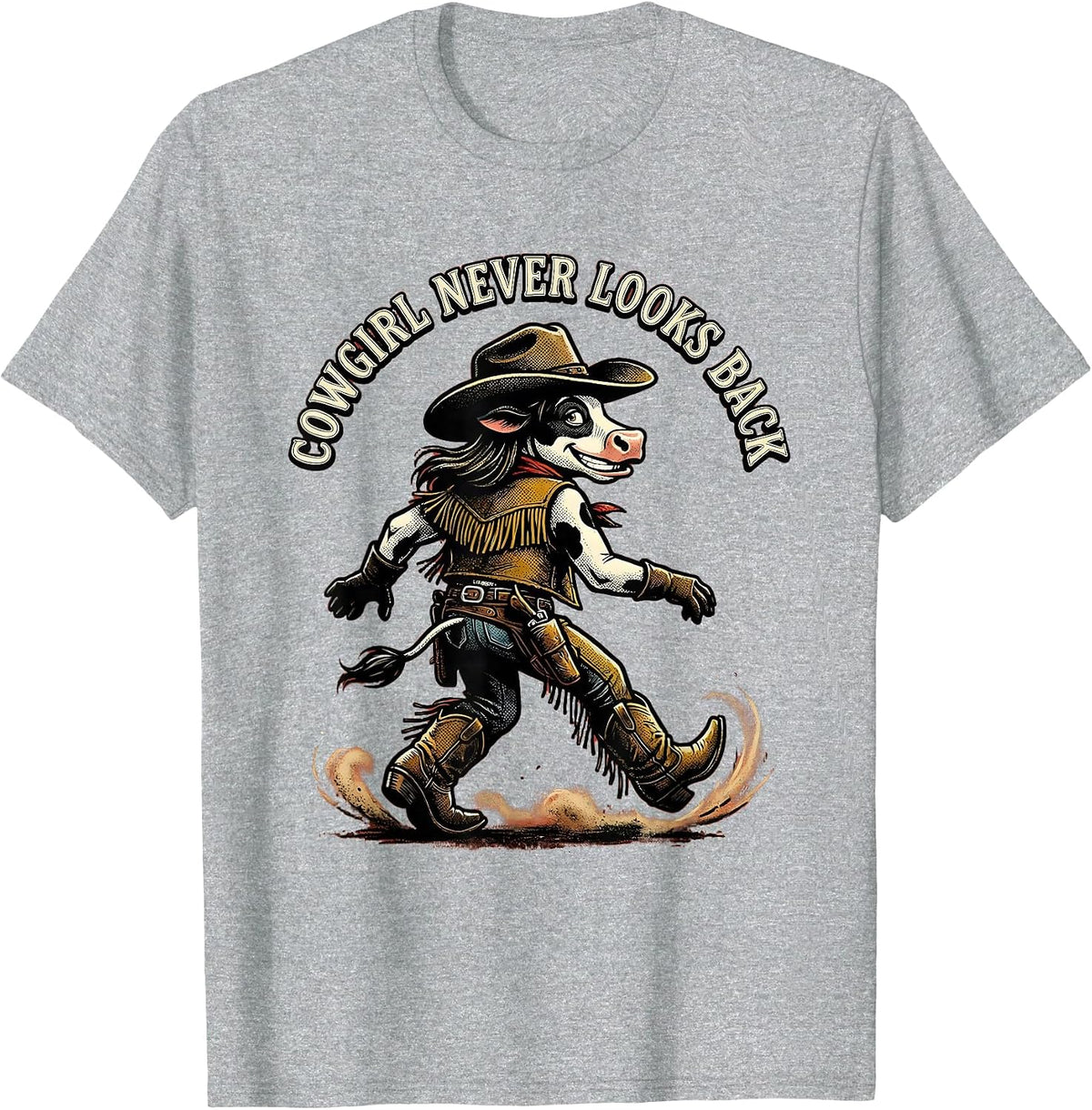 Men's Cowgirl Never Looks Back Western Spirit Design T-Shirt - Heather Grey