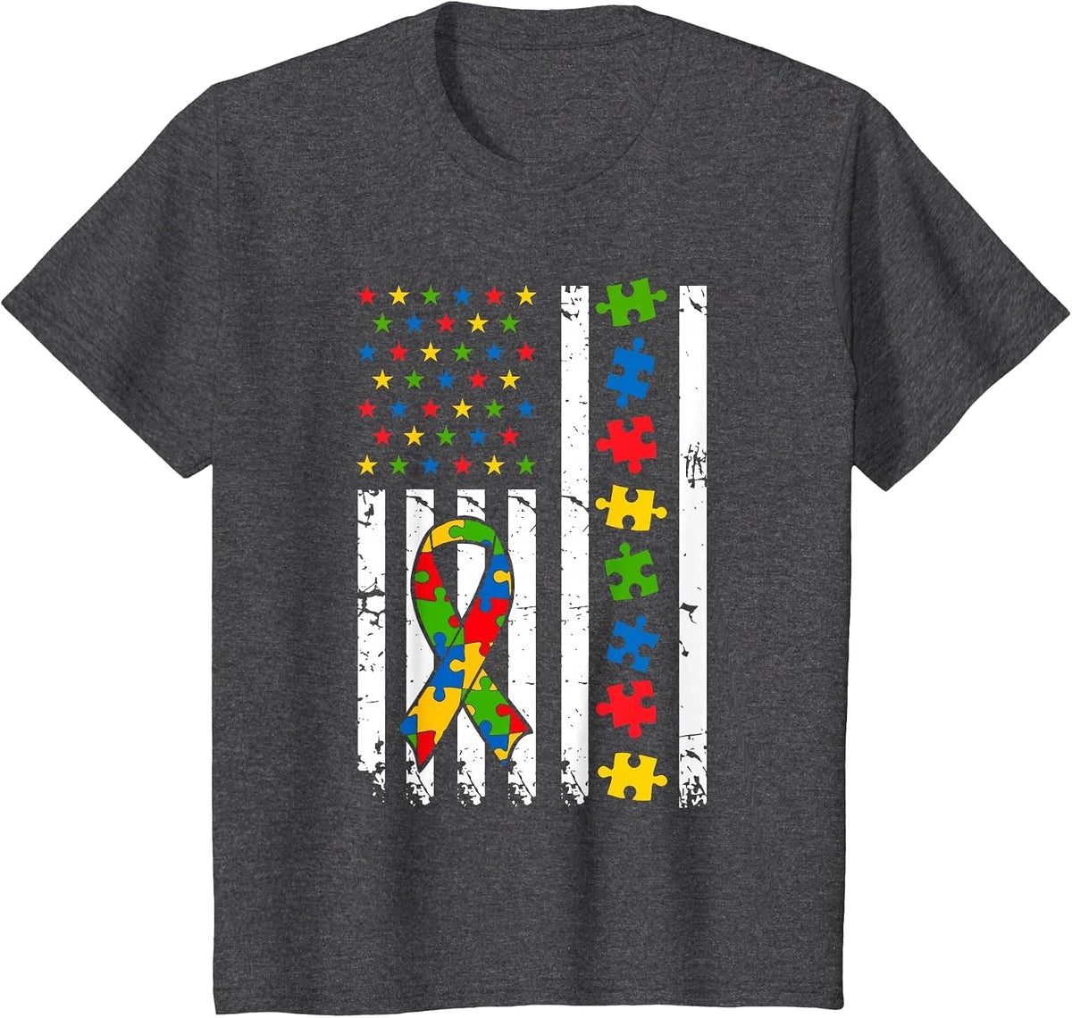 American Flag Autism Awareness Support Neurodiversity Women T-Shirt - Dark Heather Grey