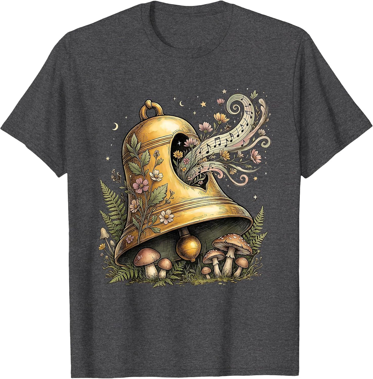 Men's 2nd Grade Teacher Ringing Bell Musical Notes T-Shirt - Dark Heather Grey
