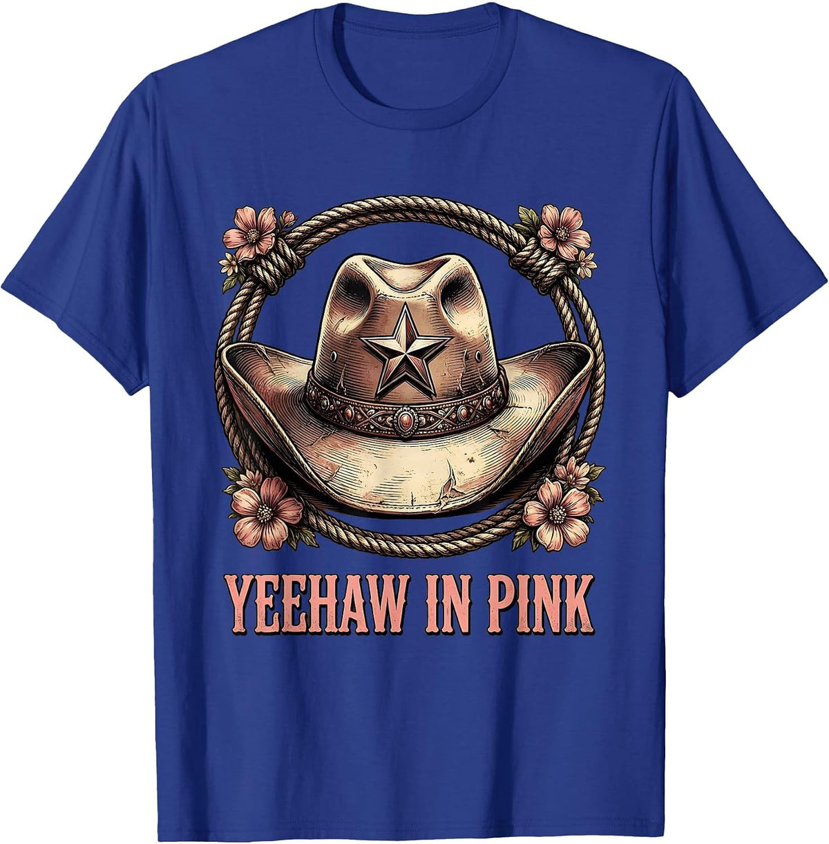Yeehaw Pink Cowgirl Western Design T-Shirt - Royal Blue