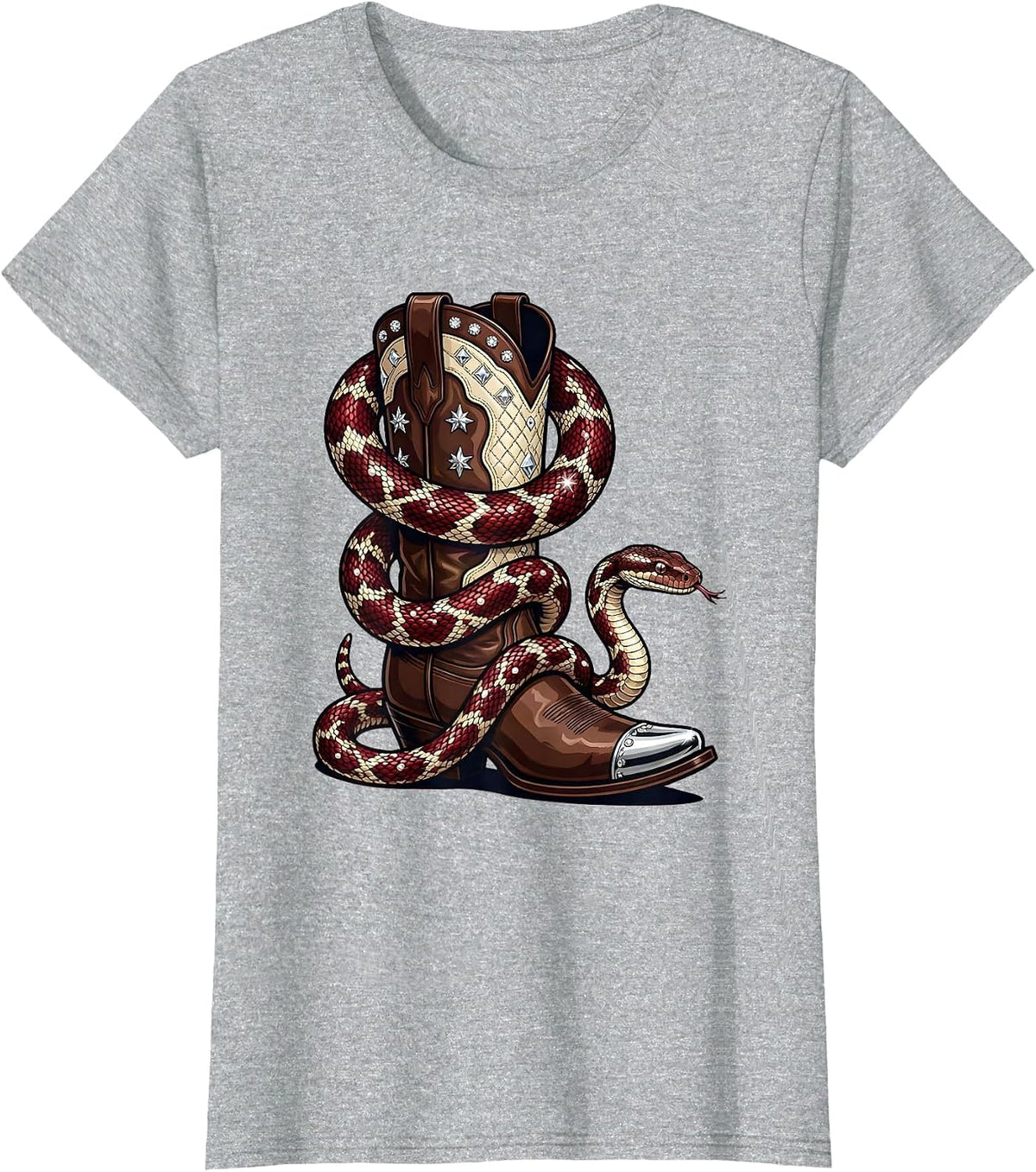 Snake Coiled Cowgirl Boot Western Graphic T-Shirt - Heather Grey