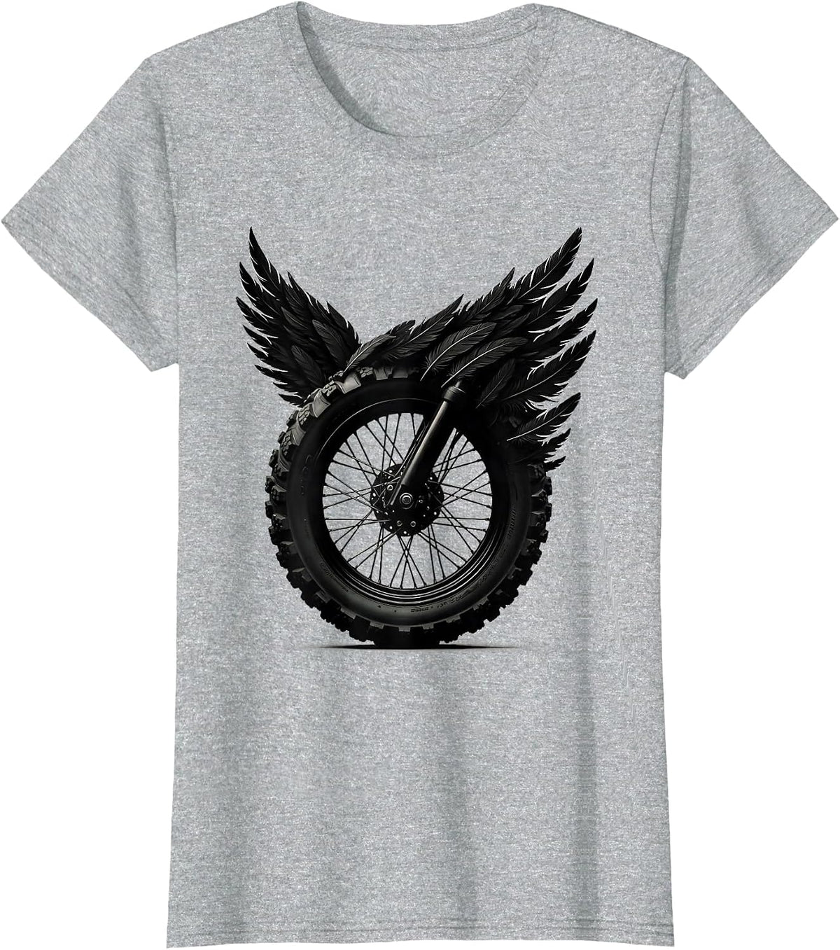 Women's Tire Tread Eagle Feathers Motorcycle Art T-Shirt - Heather Grey