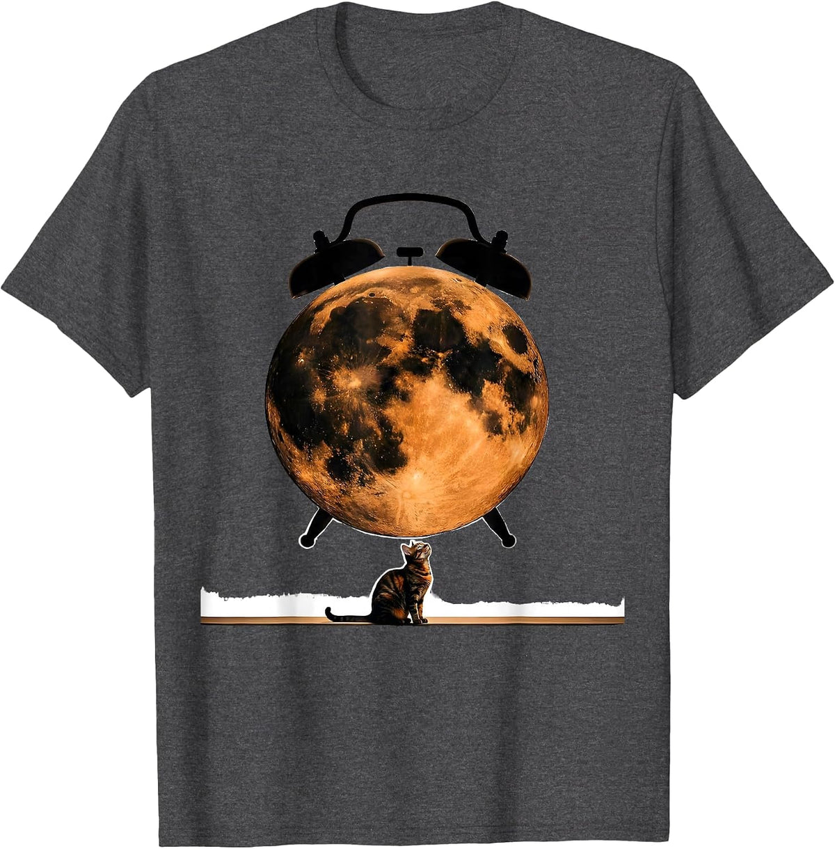 Men's Moon Howling Tortoiseshell Cat 90s Retro Parody T-Shirt - Dark Heather Grey