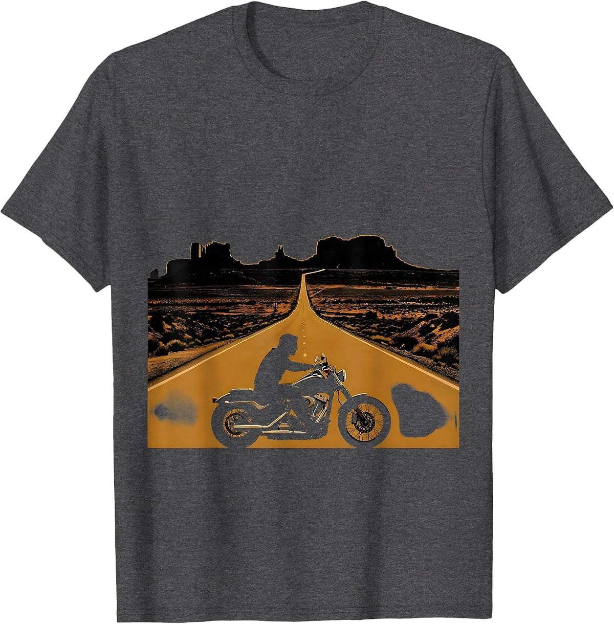 Lone Rider Desert Freedom Motorcycle Graphic T-Shirt - Dark Heather Grey