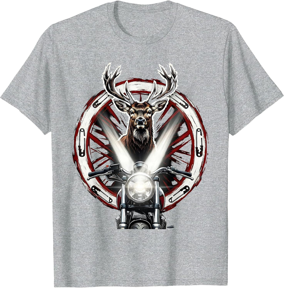 Men's Motorcycle Headlight Deer Encounter Graphic T-Shirt - Heather Grey