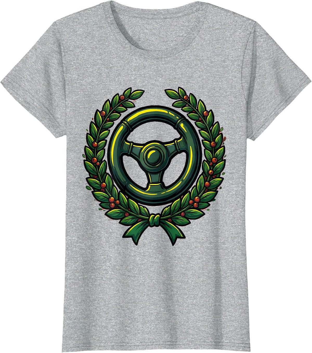 School Bus Driver Laurel Wreath Steering Wheel T-Shirt - Heather Grey