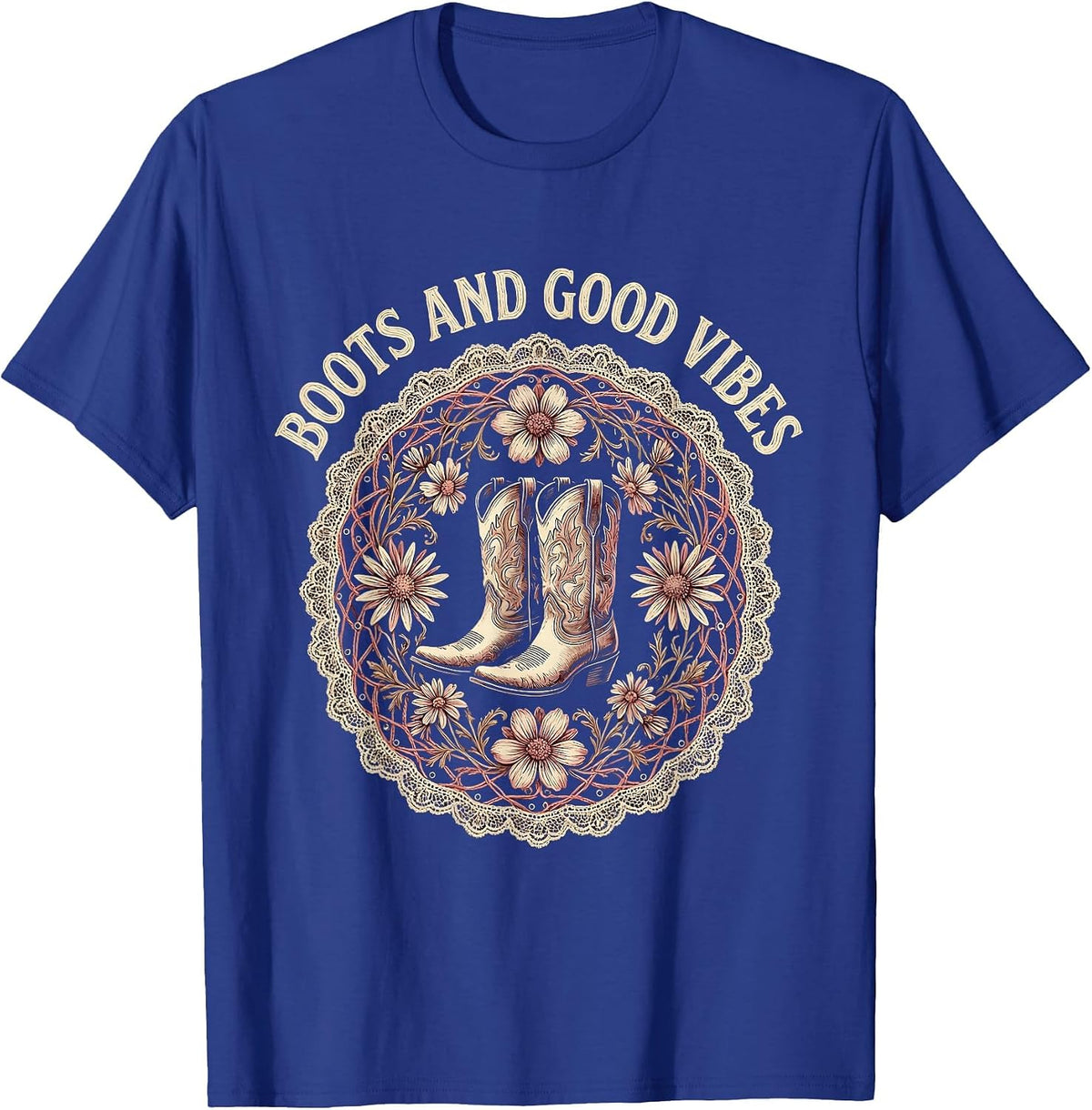 Boots and Good Vibes Country Music Design T-Shirt - Royal Blue