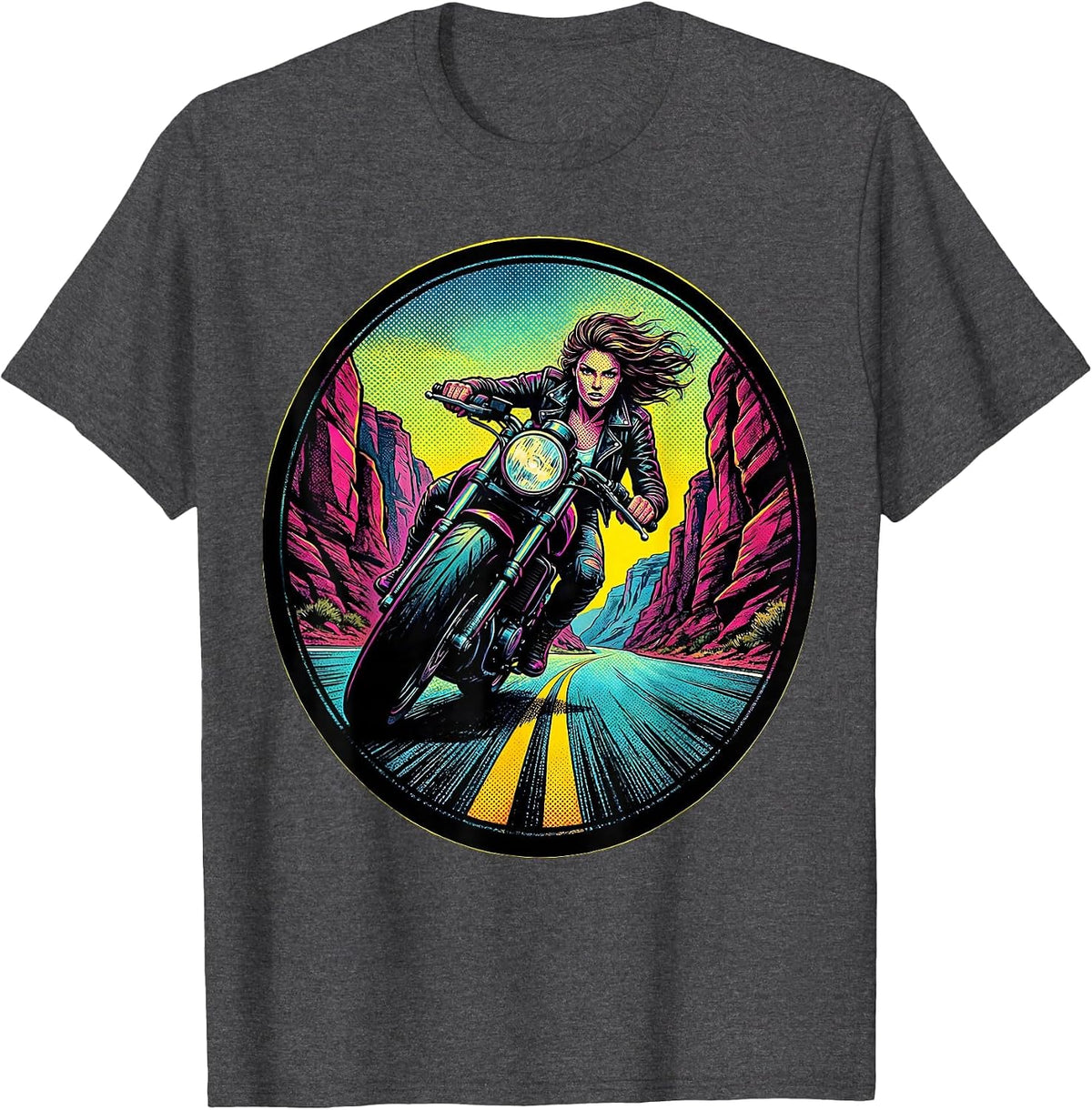 Motorcycle Rider Mountain Canyon Road Graphic T-Shirt - Dark Heather Grey