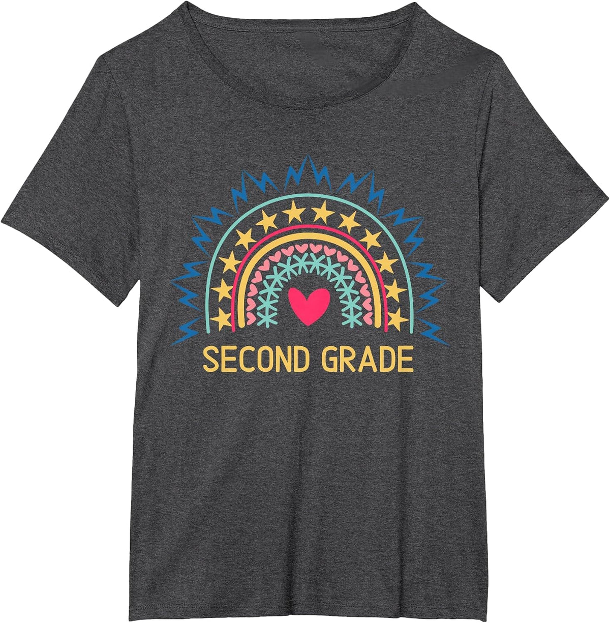 2nd Grade Teacher Rainbow Design Second Grade T-Shirt - Dark Heather Grey