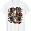 Men's Cowboy Boots Spurs and Roses Western Graphic T-Shirt - White