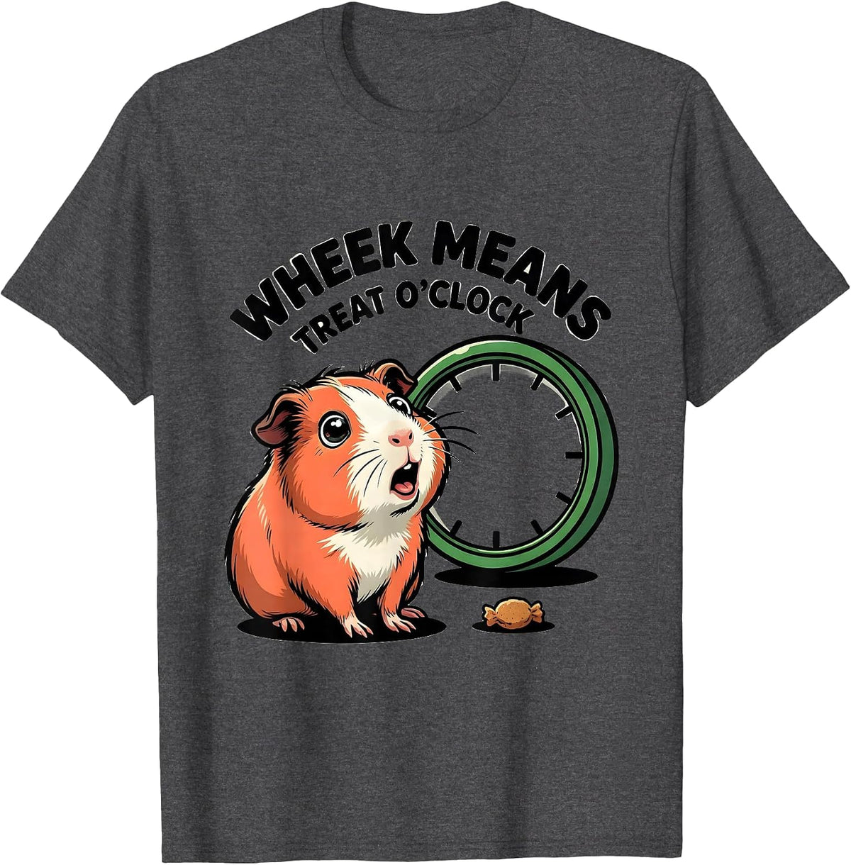 Wheek Means Treat O'Clock Funny Guinea Pig Pet Lover Gift T-Shirt - Dark Heather Grey