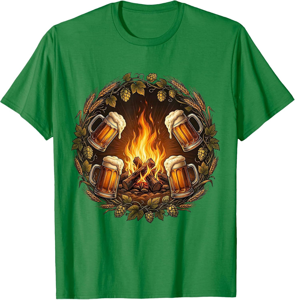 Men's Prost Campfire Mug Raise Illustration T-Shirt - Kelly Green