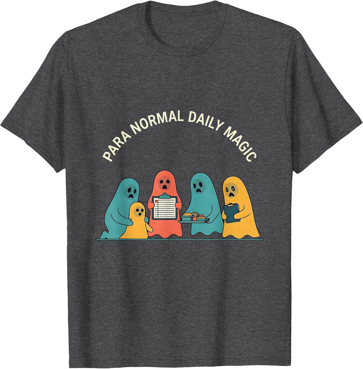 Para Normal Daily Magic Flat Vector Ghost Paraeducator T-Shirt - Dark Heather Grey
