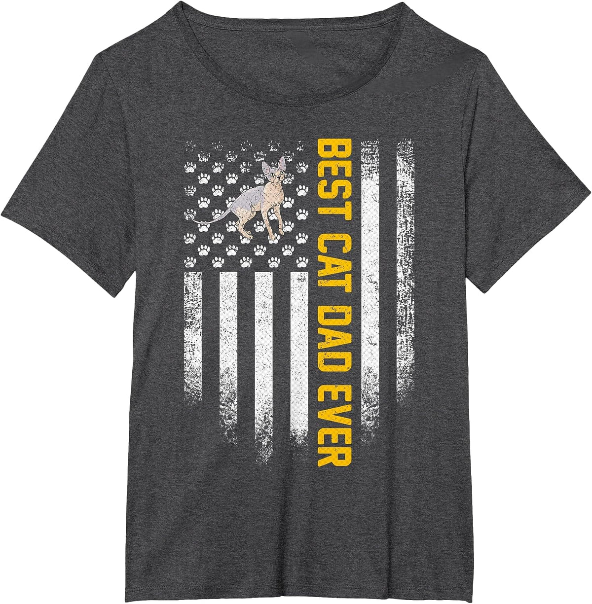 Vintage USA American Flag Best Sphynx Cat Dad Ever Funny T-Shirt - Dark Heather Grey
