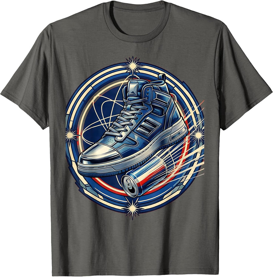 Retro 80s Street Style Ripped Jeans High-Tops T-Shirt - Asphalt Grey