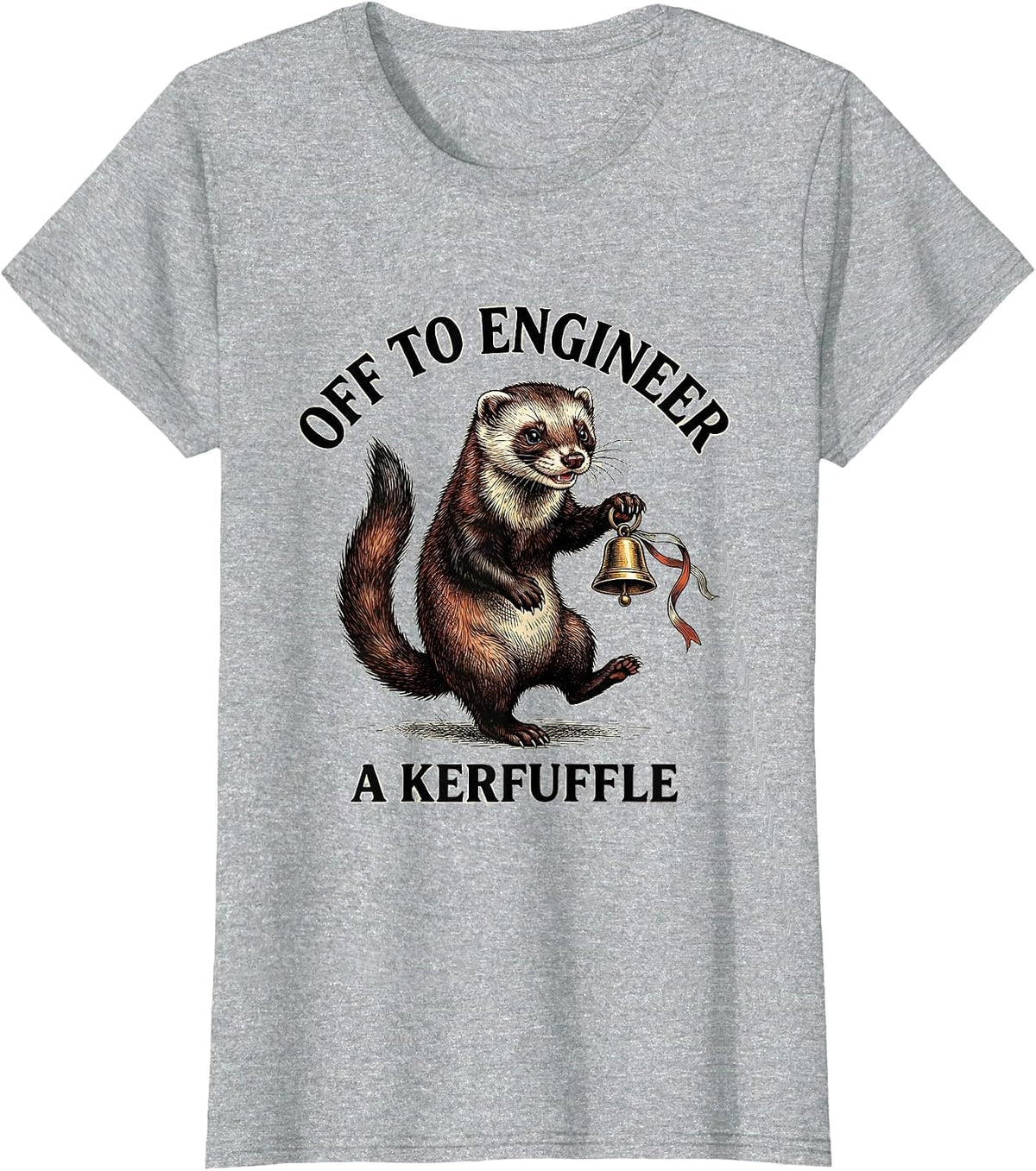 Off To Engineer A Kerfuffle Whimsical Storybook Ferret Humor T-Shirt - Heather Grey