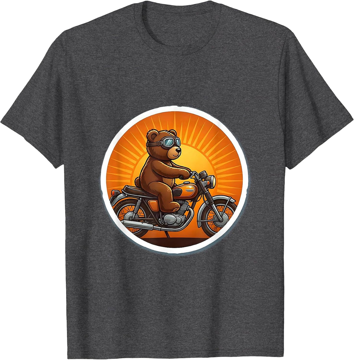 Men's Teddy Bear Riding Vintage Motorcycle at Sunset T-Shirt - Dark Heather Grey