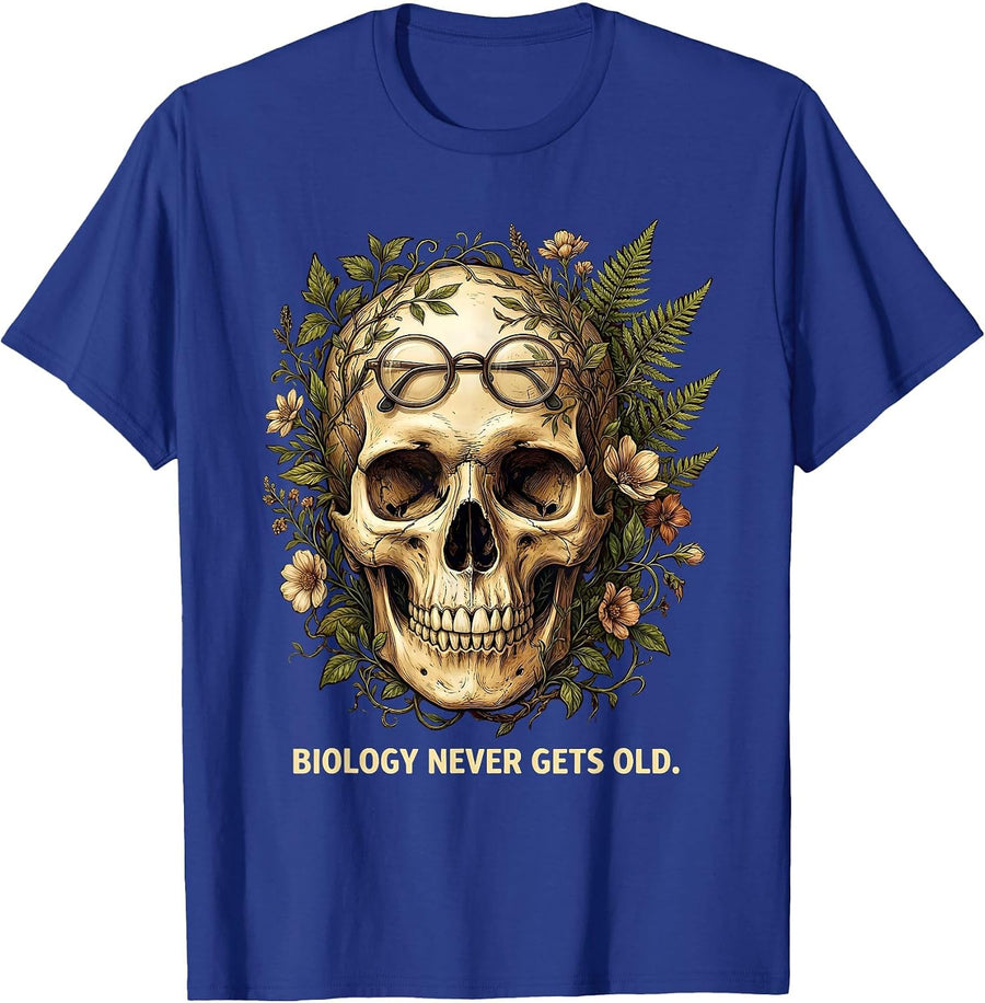 Biology Never Gets Old Science Teacher Design T-Shirt - Royal Blue