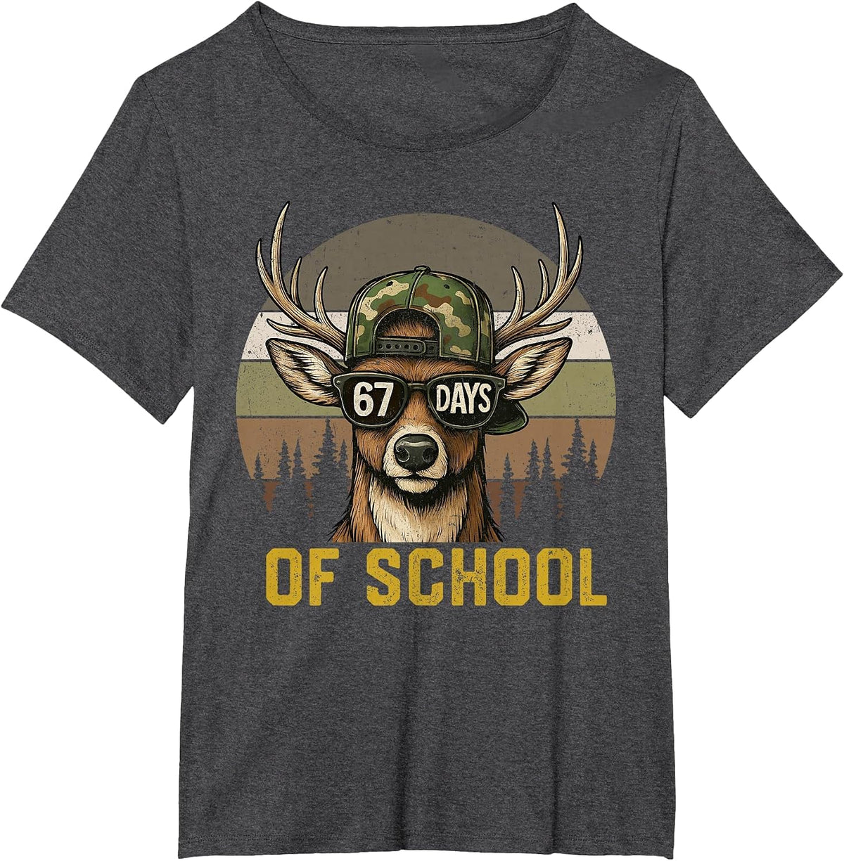 67 Days of School Deer Hunting Boy Camo Boy Girl Teacher T-Shirt - Dark Heather Grey
