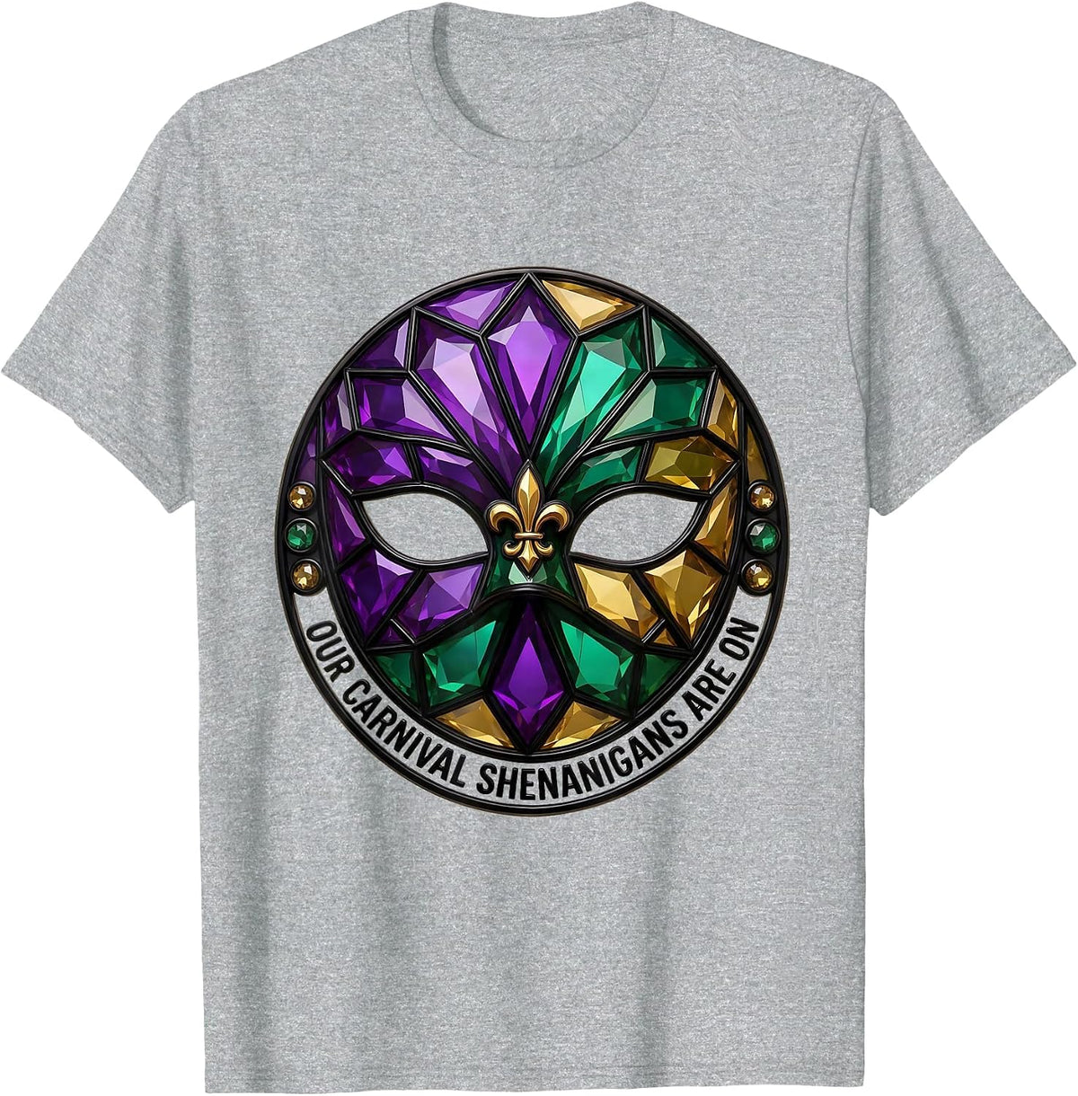 Men's Our Carnival Shenanigans Are On Mardi Gras Jester Mask Party T-Shirt - Heather Grey
