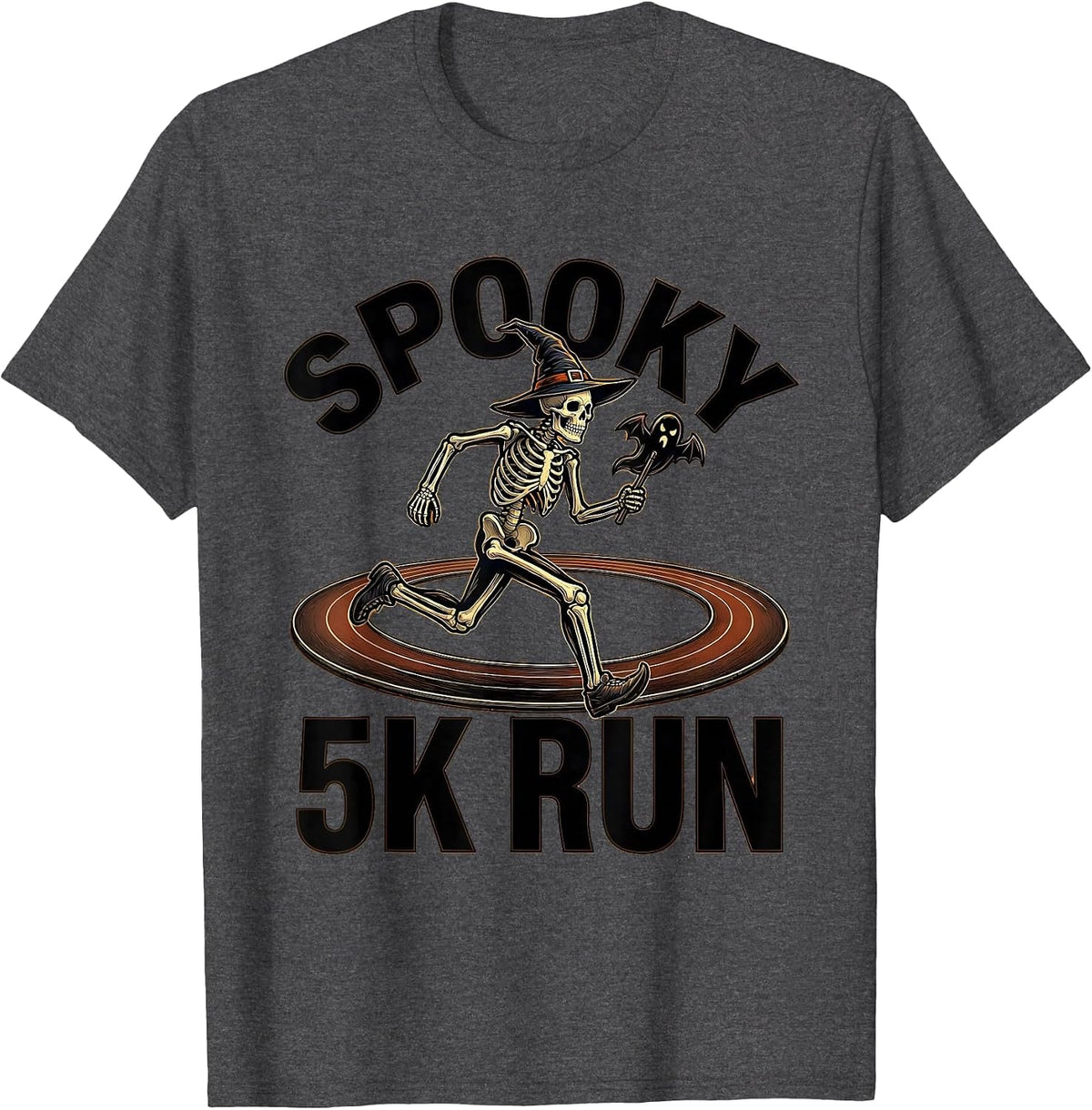 Spooky 5K Run Skeleton Runner Halloween Fun Run Matching T-Shirt - Dark Heather Grey
