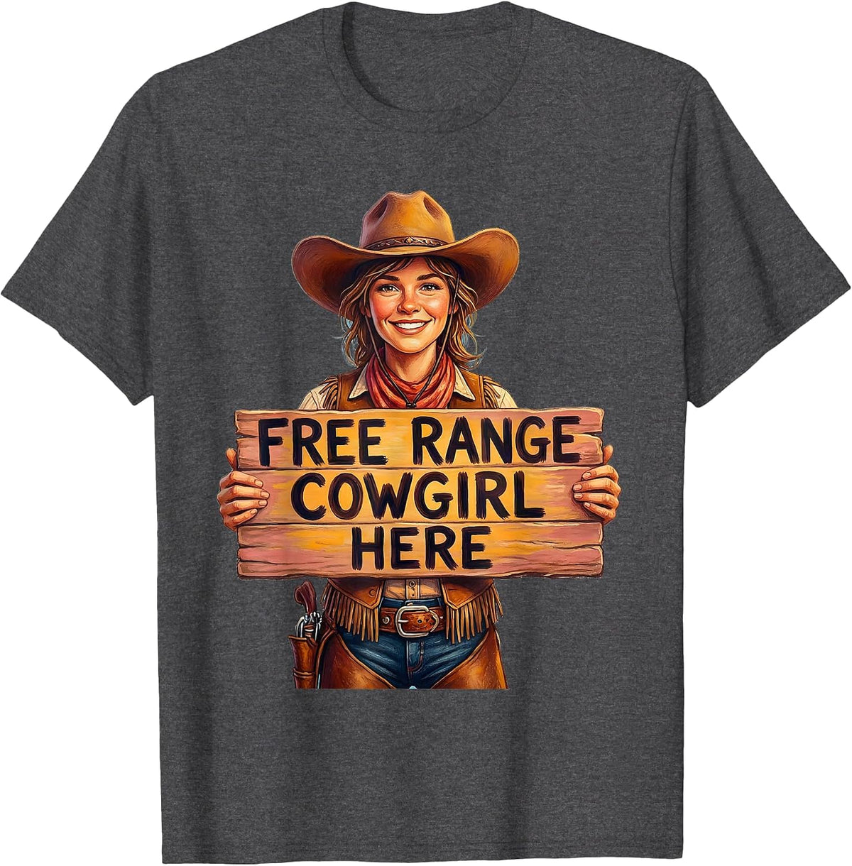Free Range Cowgirl Western Spirit Design T-Shirt - Dark Heather Grey