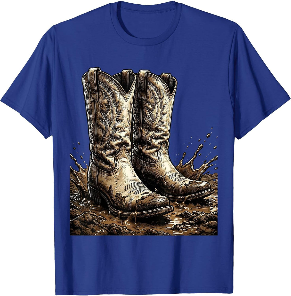 Men's Cowboy Boots in the Mud Western Graphic T-Shirt - Royal Blue