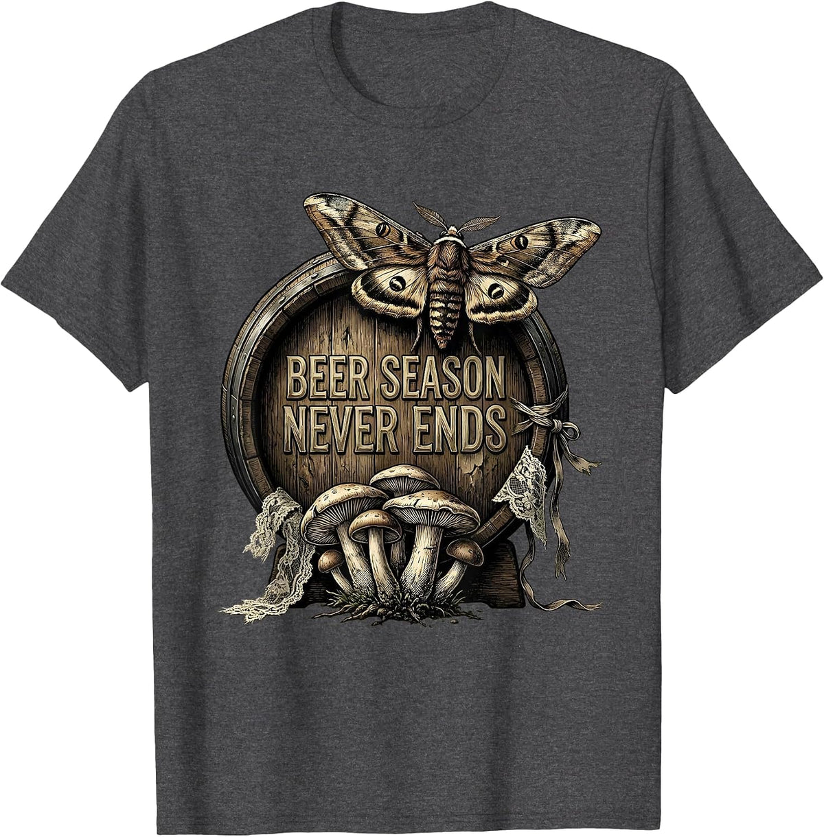 Beer Season Never Ends Oktoberfest Design T-Shirt - Dark Heather Grey