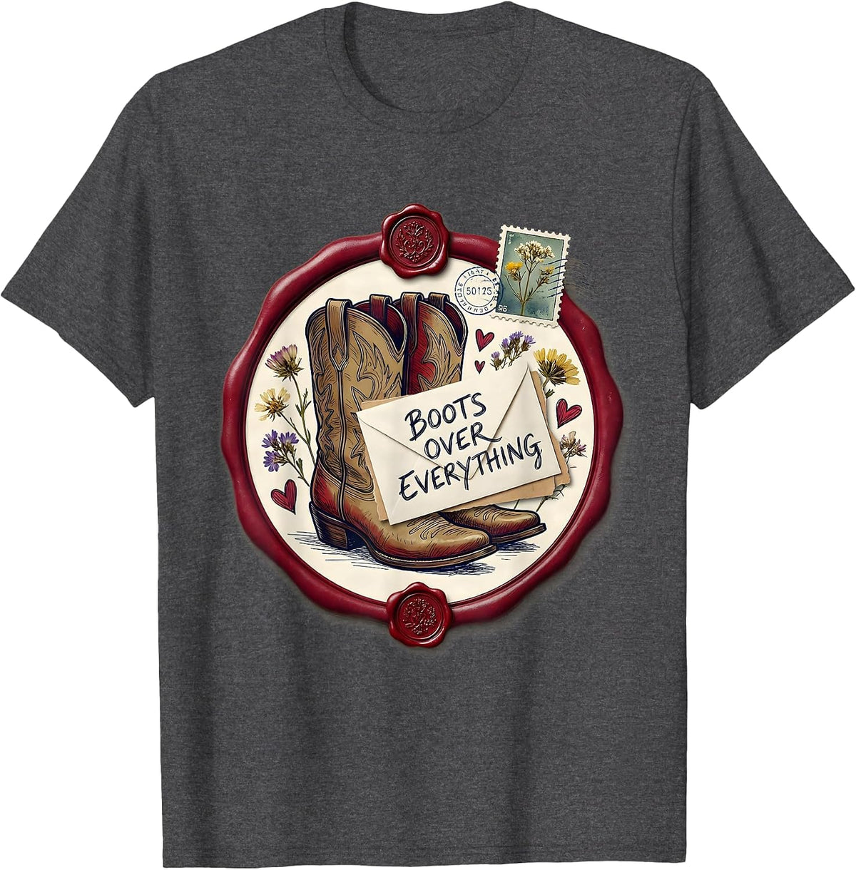 Boots Over Everything Western Design T-Shirt - Dark Heather Grey