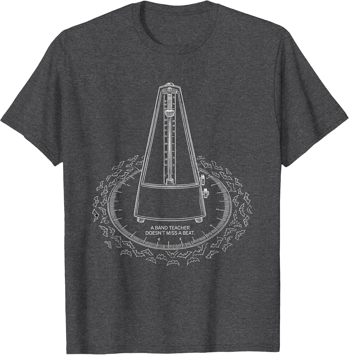Men's A Band Teacher Doesn't Miss A Beat Funny Halloween Teacher T-Shirt - Dark Heather Grey