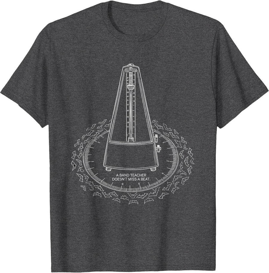 Men's A Band Teacher Doesn't Miss A Beat Funny Halloween Teacher T-Shirt - Dark Heather Grey