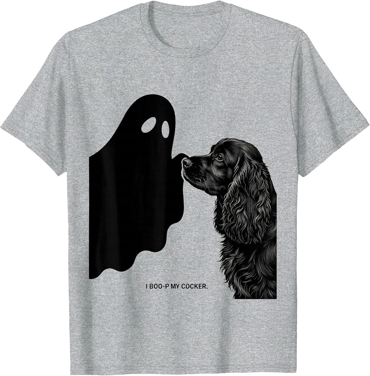 Men's I Boo-p My Cocker Funny Ghost Halloween Dog Lover Dog Mom T-Shirt - Heather Grey