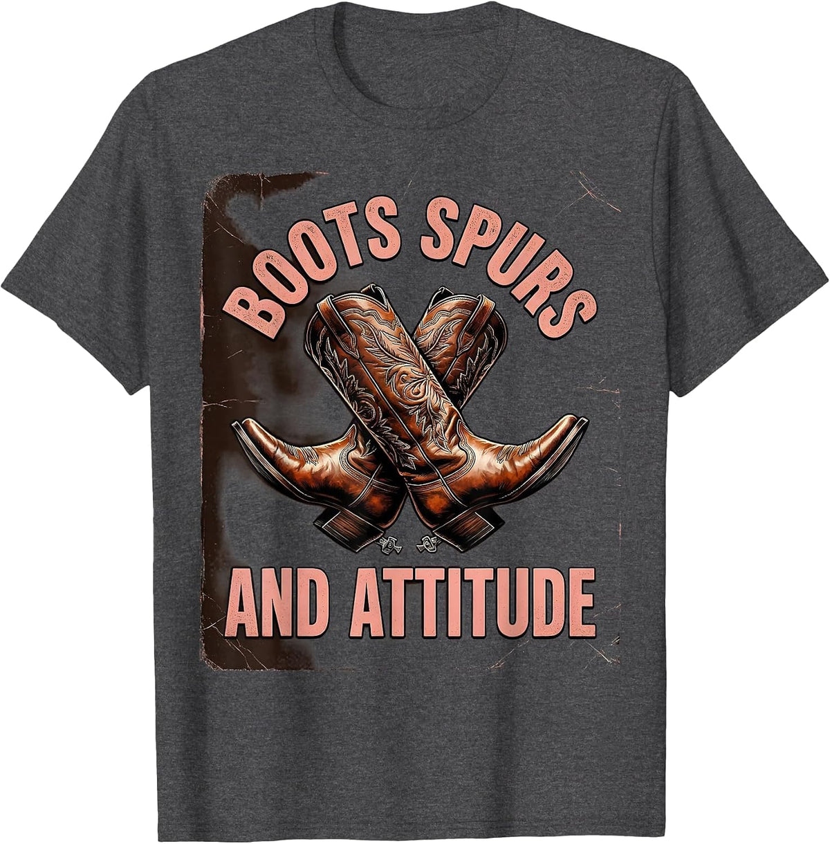 Boots Spurs and Attitude Cowboy Design T-Shirt - Dark Heather Grey