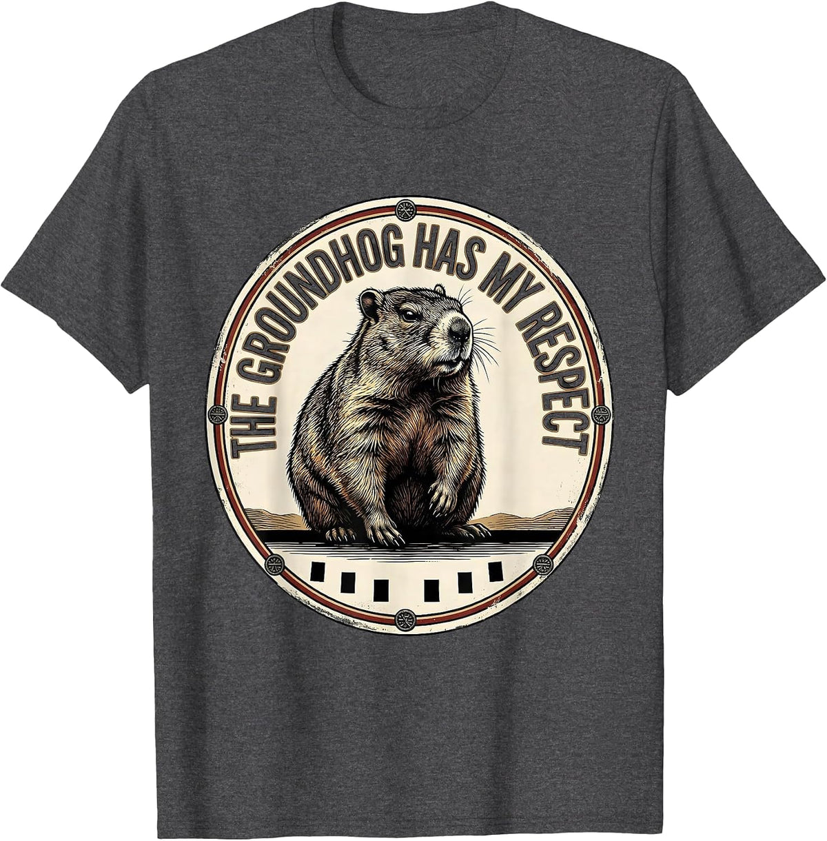 Men's The Groundhog Has My Respect Vintage Funny Groundhog Day T-Shirt - Dark Heather Grey