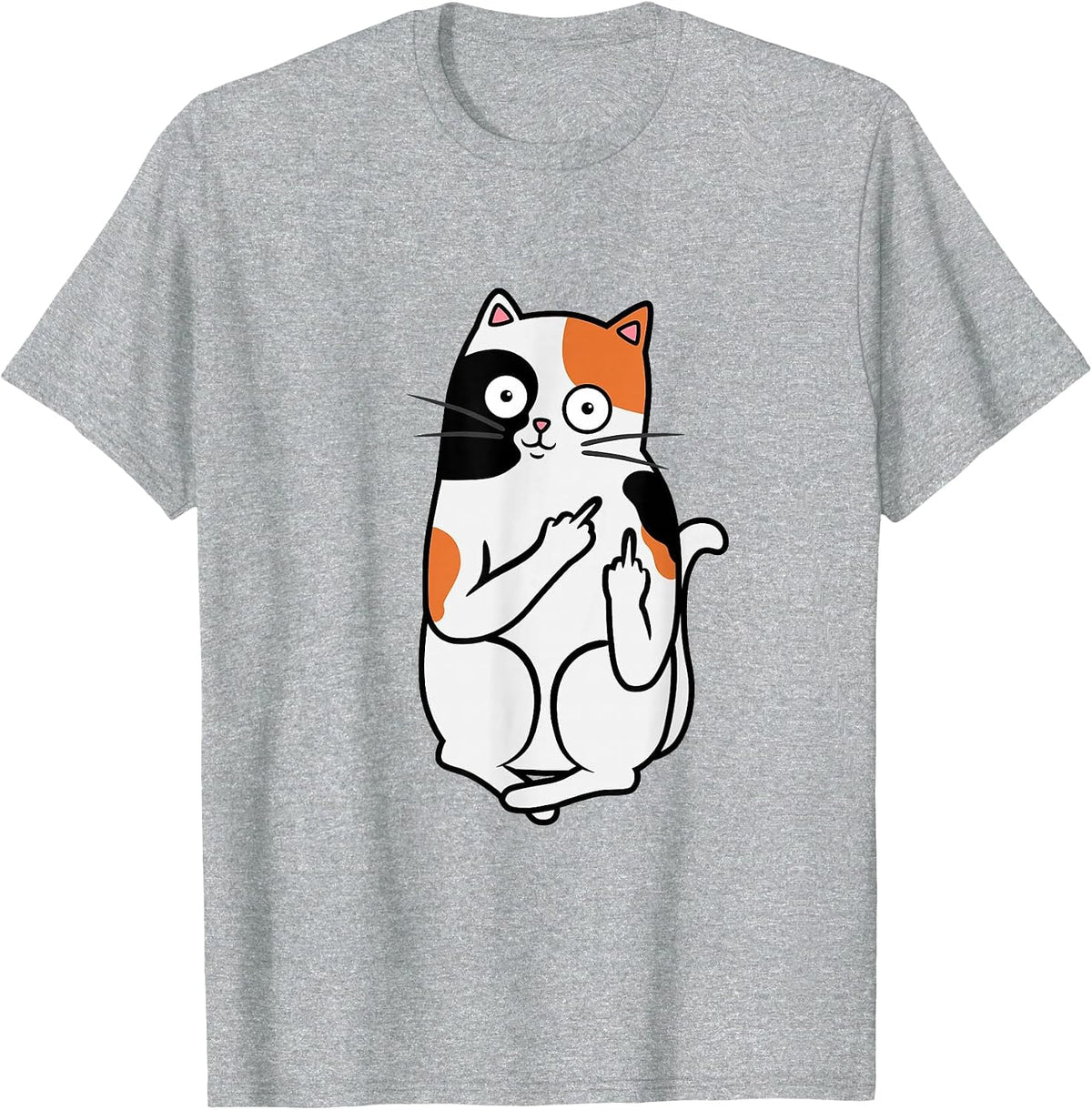 Cat Middle Finger Calico Flippin' Bird Tee T Shirt T-Shirt - Heather Grey