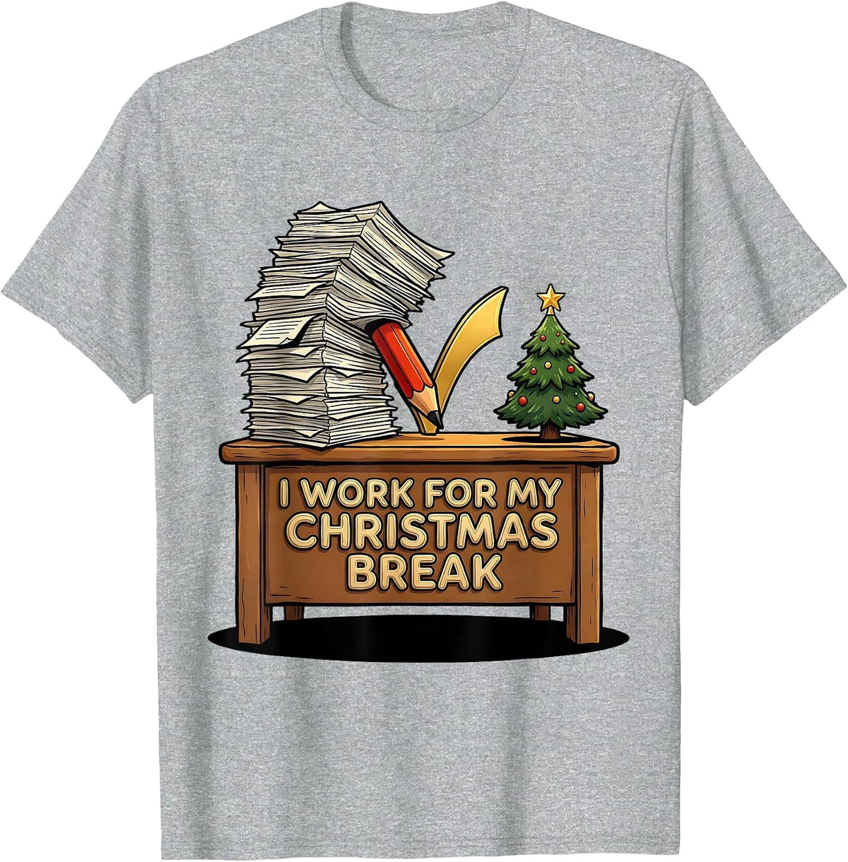 Men's I Work For My Christmas Break Funny Teacher Winter Break T-Shirt - Heather Grey