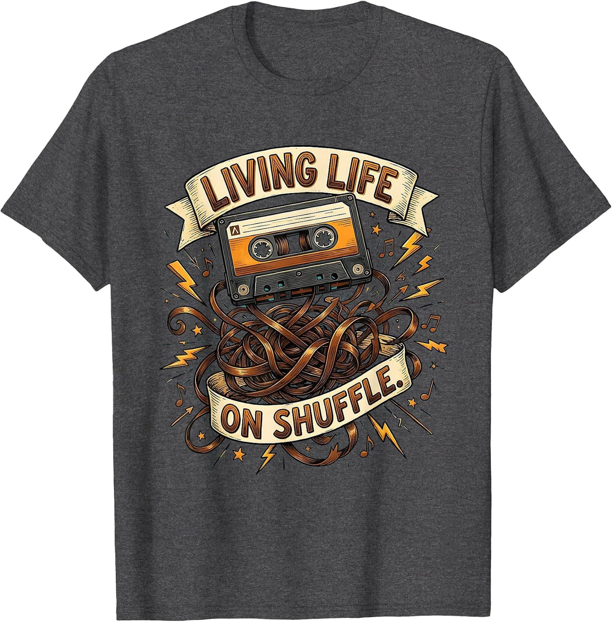 Living Life On Shuffle ADHD Awareness Design T-Shirt - Dark Heather Grey