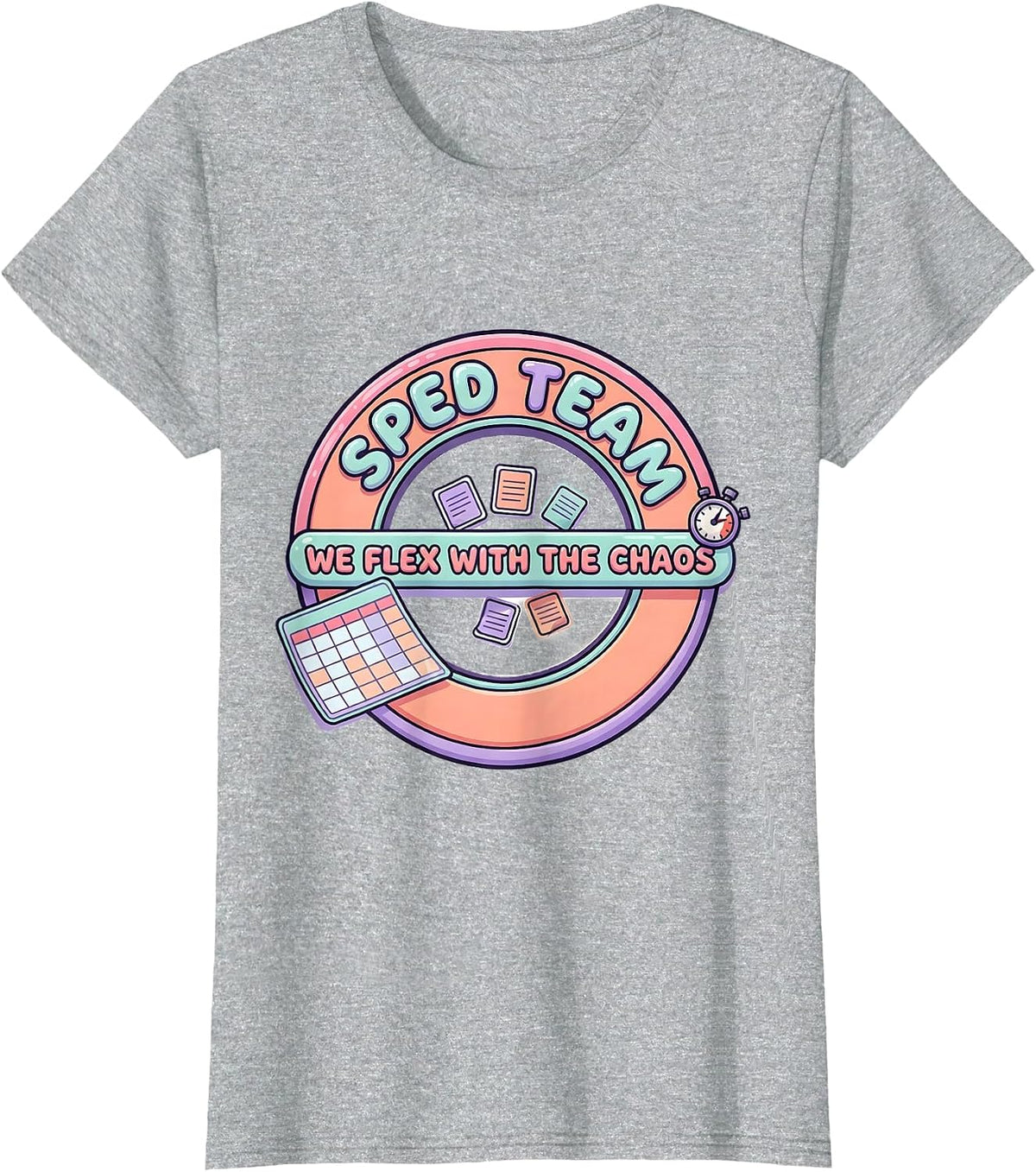 Women's SPED Team We Flex With The Chaos Cute Kawaii Teacher Humor T-Shirt - Heather Grey