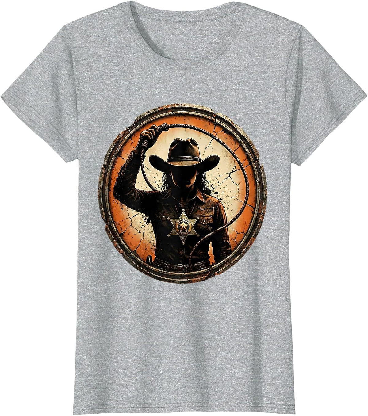 Women's Fierce Cowgirl Sheriff Star Raised Lasso Illustration T-Shirt - Heather Grey