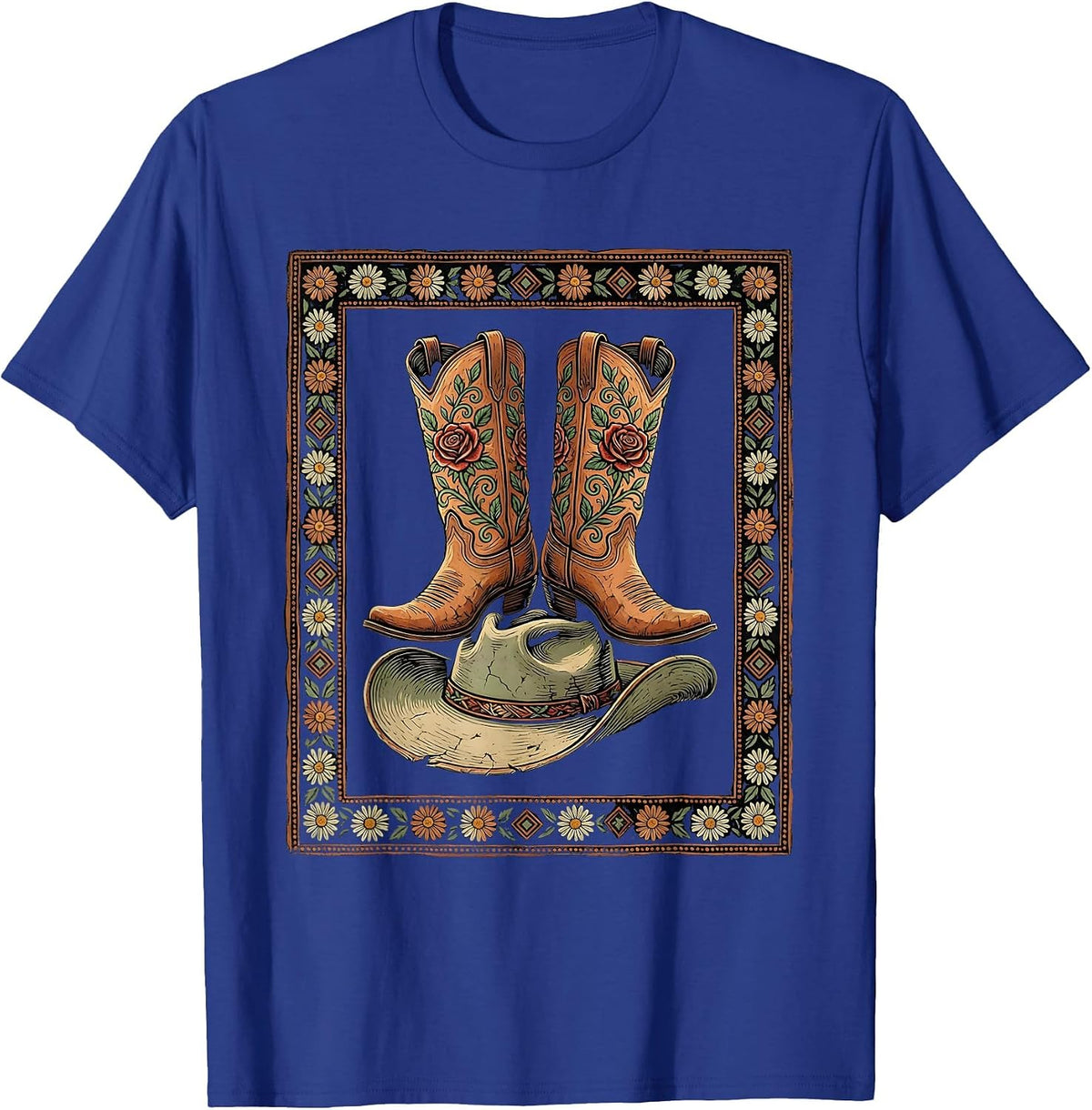 Cowgirl Boots Stomping Cowboy Hat Western Art T-Shirt - Royal Blue