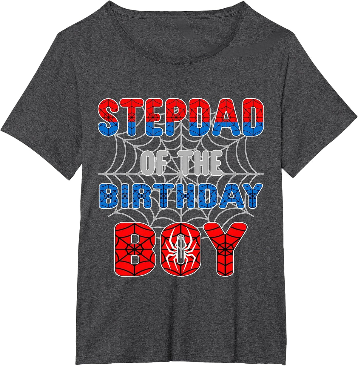 Spider Web Birthday Party Stepdad of The Birthday Boy T-Shirt - Dark Heather Grey