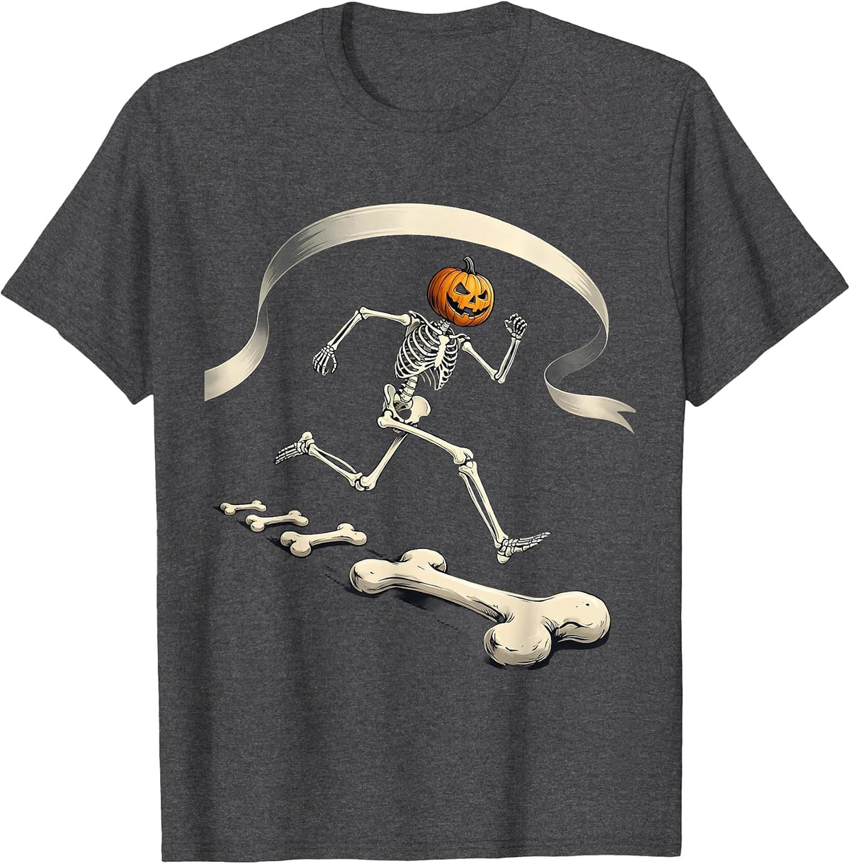 Skeleton Runner Halloween 5K Race Matching T-Shirt - Dark Heather Grey