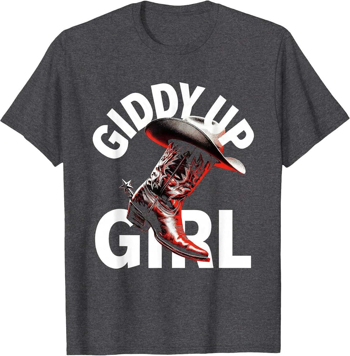 Men's Giddy Up Girl Cowgirl Western Design T-Shirt - Dark Heather Grey