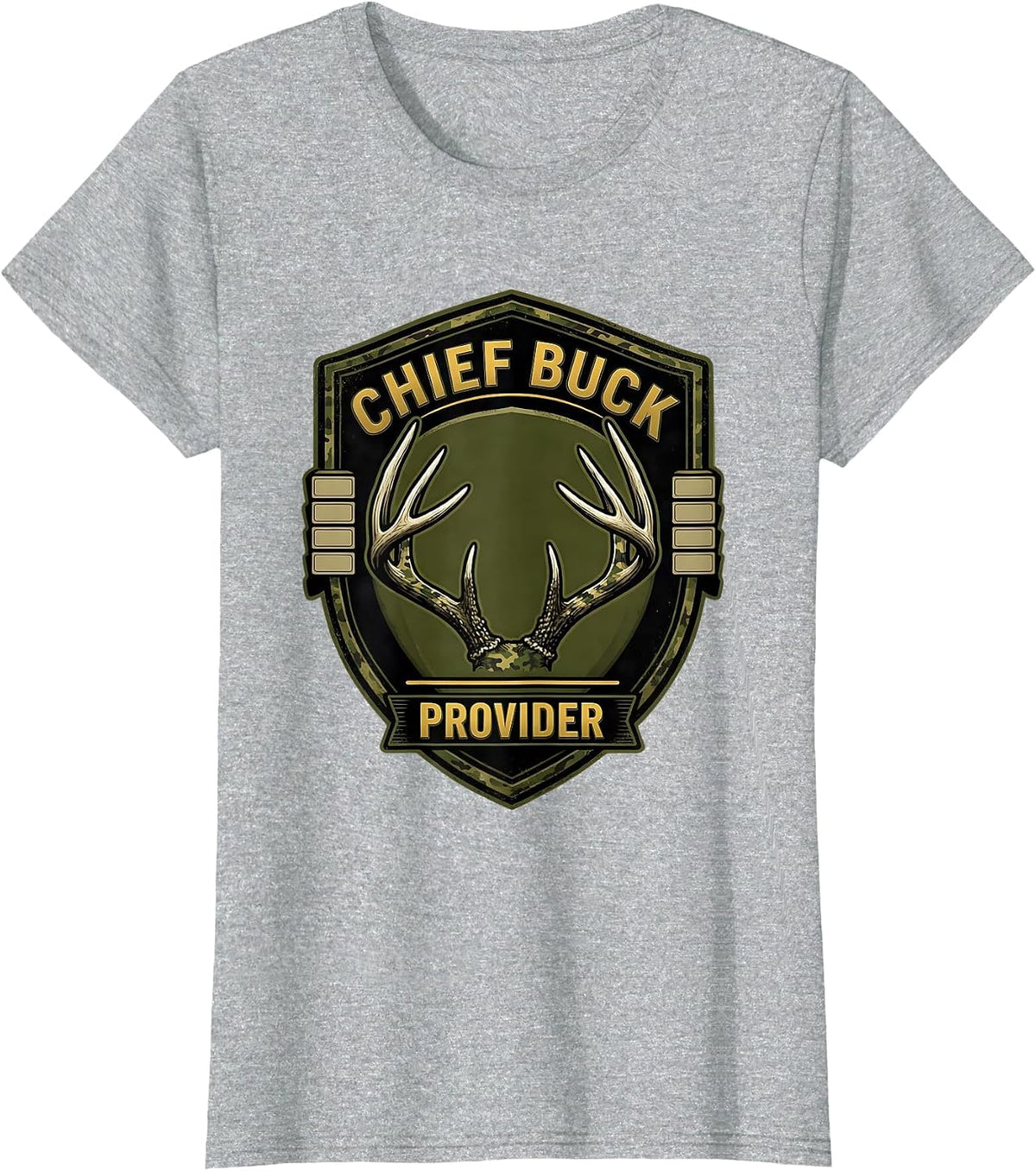 Women's Chief Buck Provider Funny Deer Hunting Camo Dad Humor T-Shirt - Heather Grey